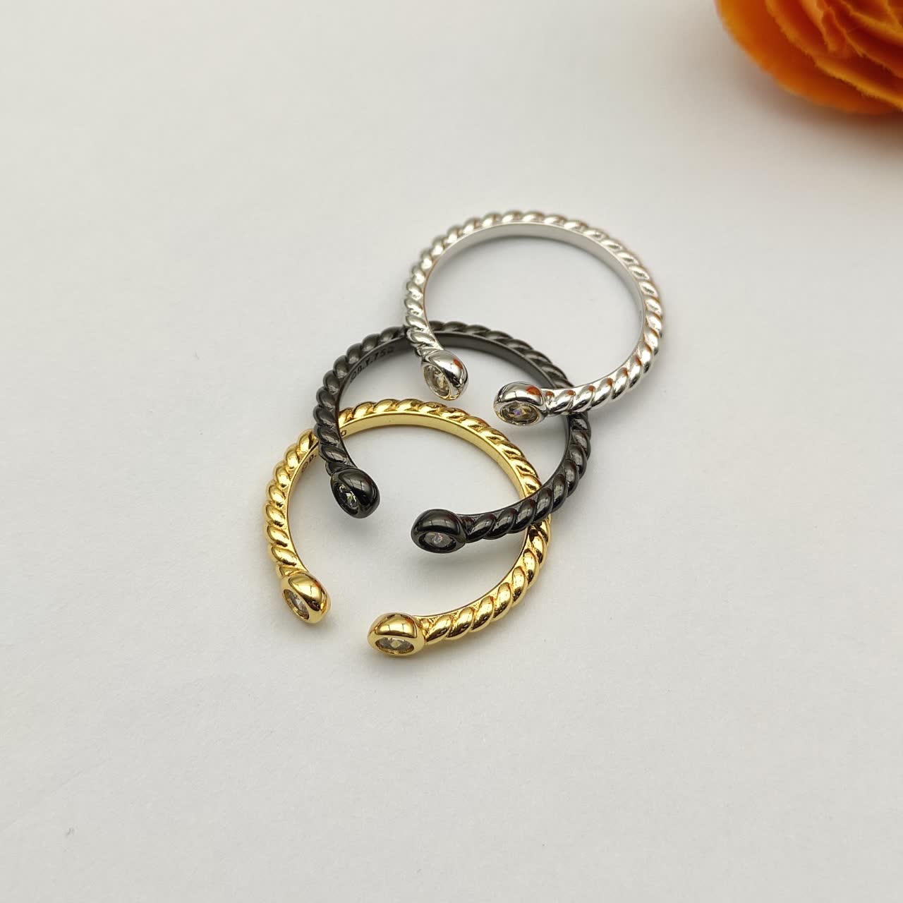 David Yurman Black Diamond Ring with Twisted Band